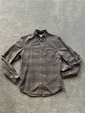 Gap Modern Oxford shirt in tan and grey stripe